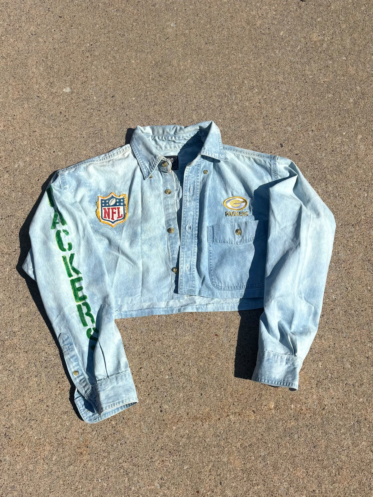90’s Retro distressed Game Day Crop Top Denim Shirt