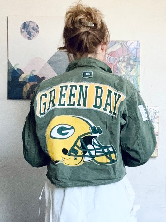 Reworked vintage Military Cropped Game Day Jacket