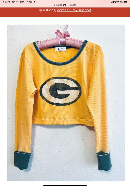 Reworked Packers Long sleeve Thermal Cropped Graphic Tee