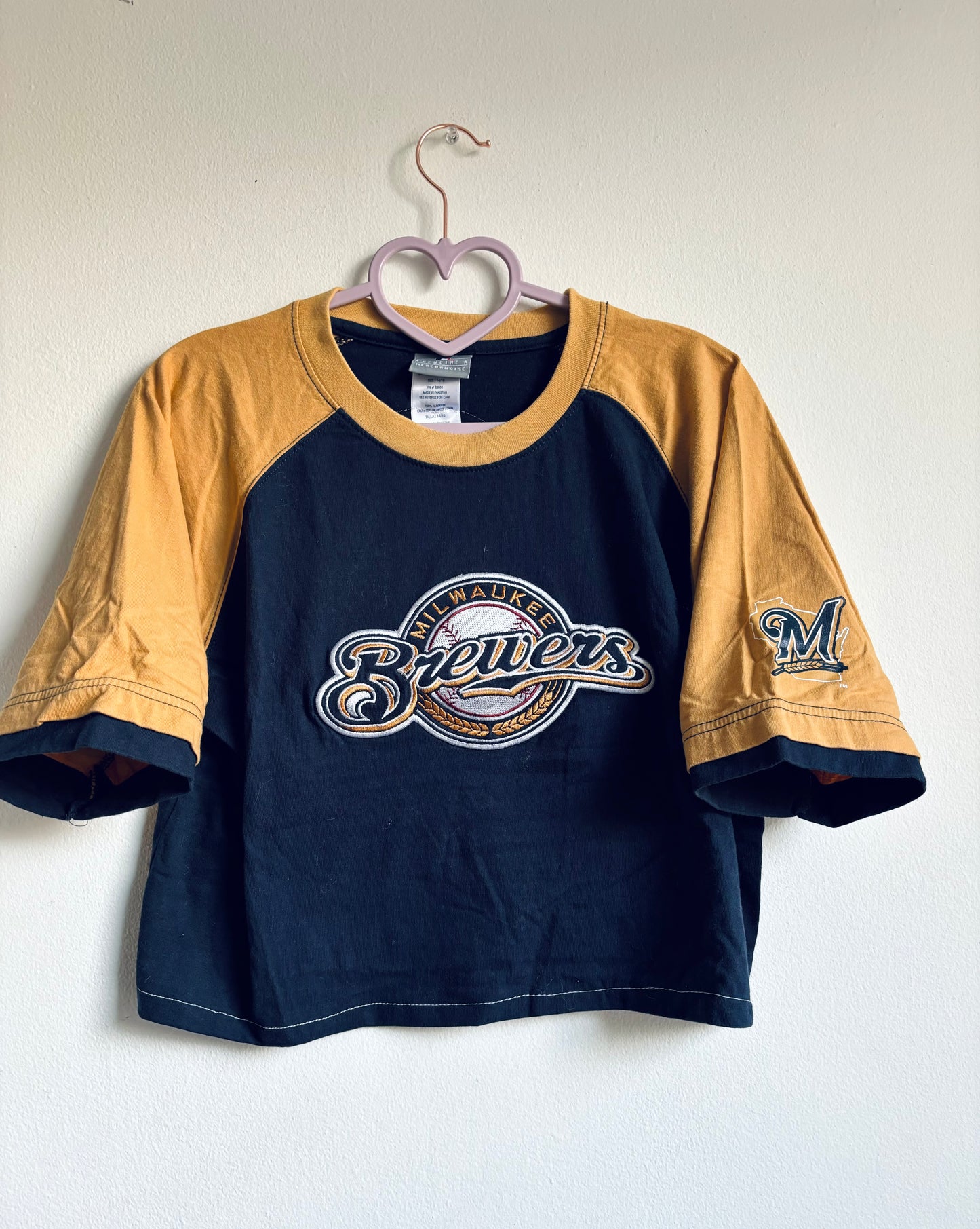 Reworked Milwaukee Brewers retro Cropped Crewneck T-Shirt