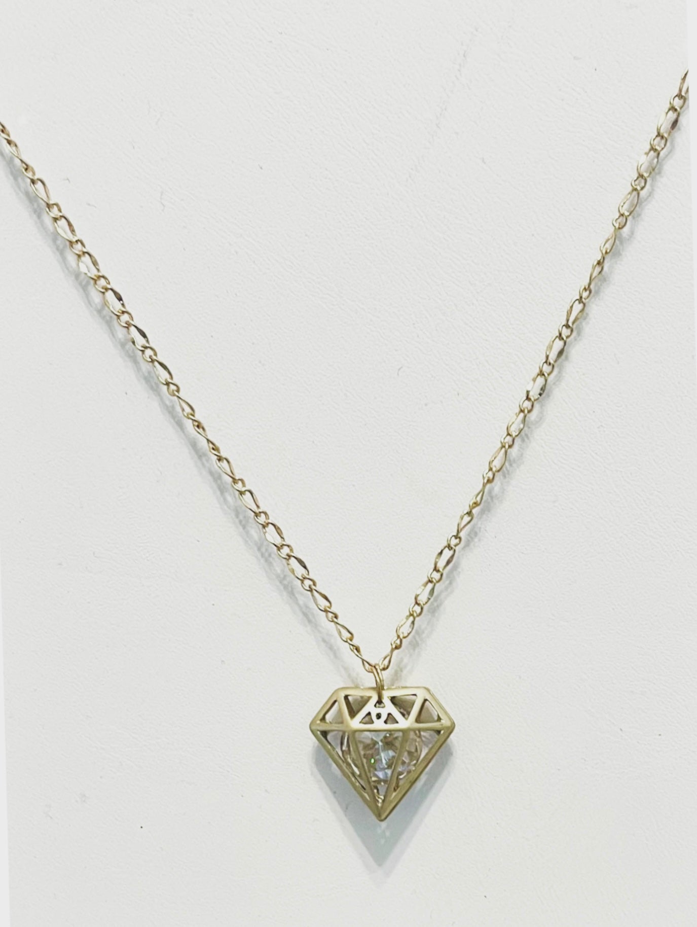 Antique Gold prism Pendant with floating Crystal Quartz Necklace