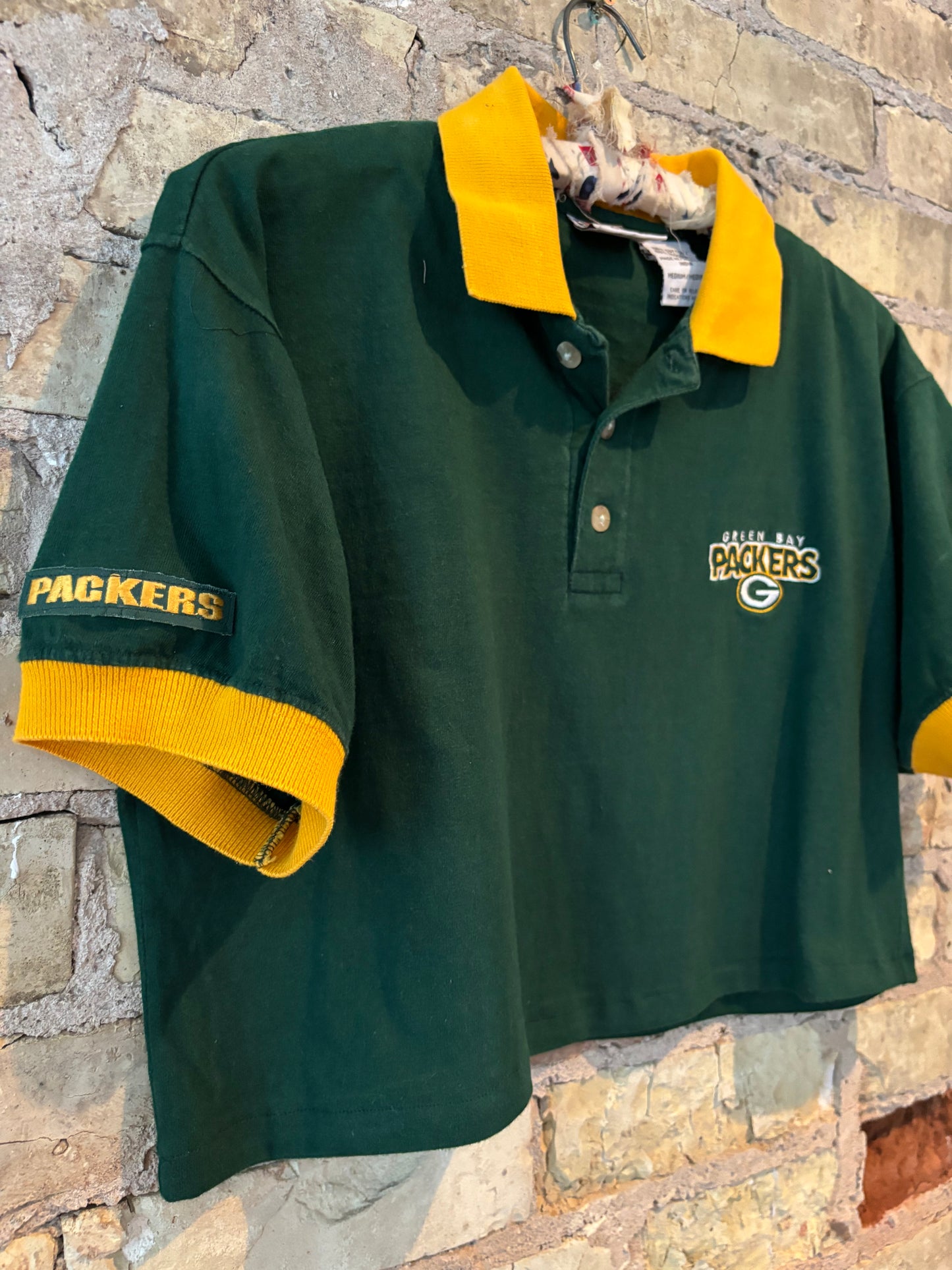 Reworked Vintage Green Bay Packers 3 Button cropped Polo Tee