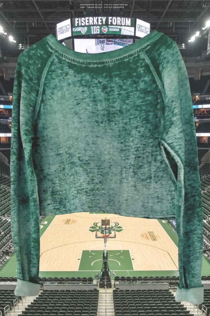 Reworked Milwaukee Bucks Boat Neck Cropped pullover Sweatshirt