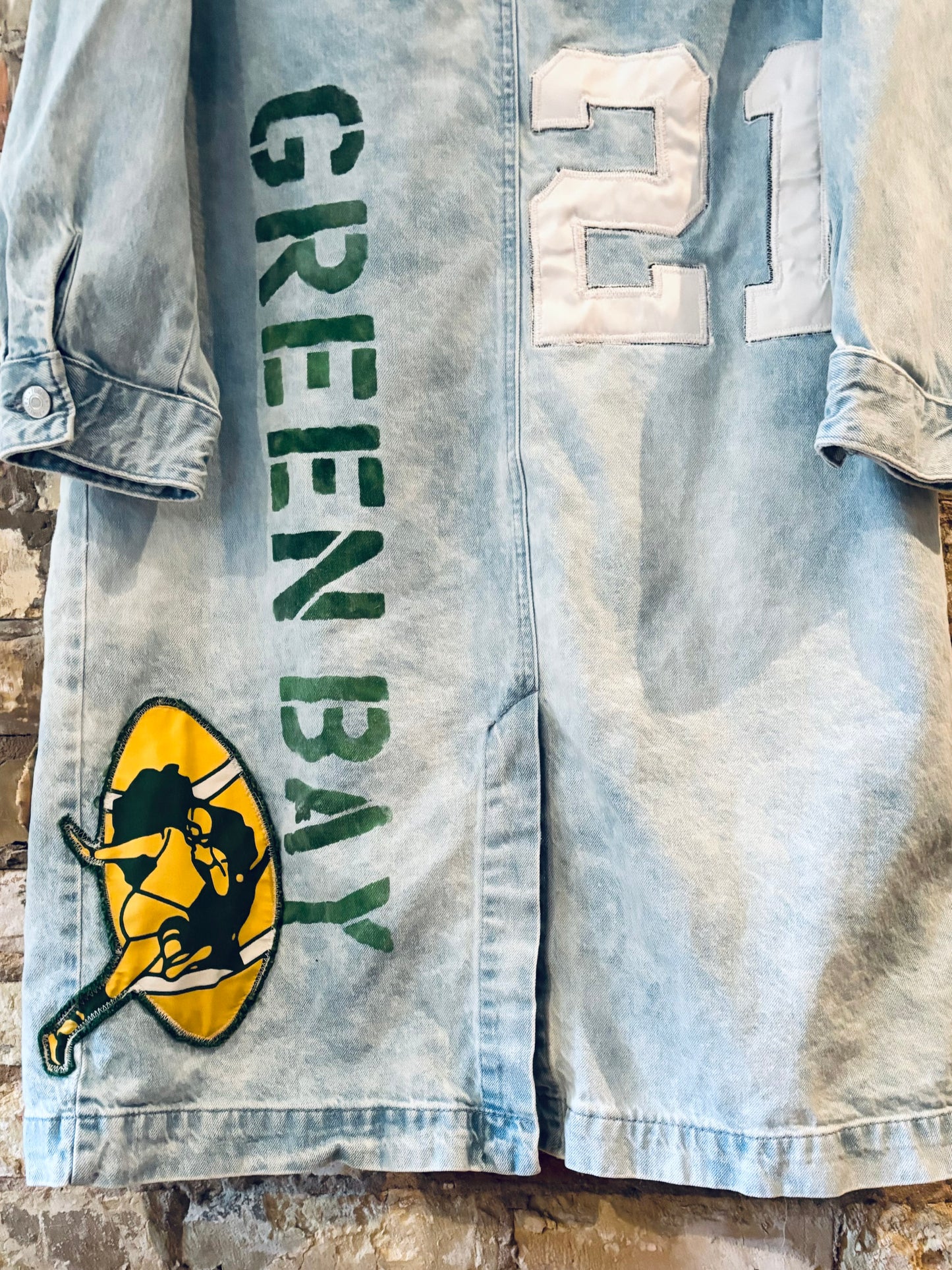 Reworked Packers Retro Game Day Denim Duster Coat