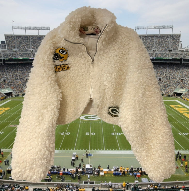 Reworked cropped Curly Faux Fur Jacket Coat