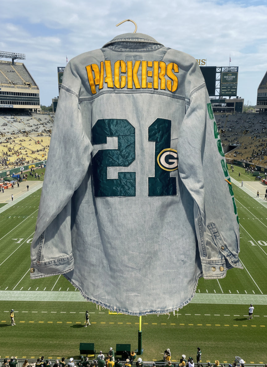 Reworked 90’s Packers oversized Game Day Denim Jean Shirt