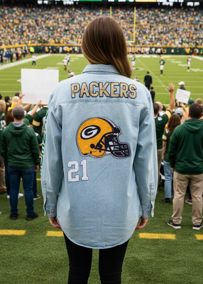 Reworked Packers 90’s Retro Game Day Denim Jean Shirt