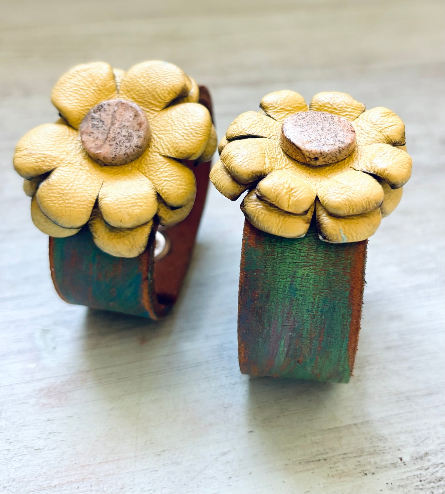 Handmade reworked Leather Flower Bracelet