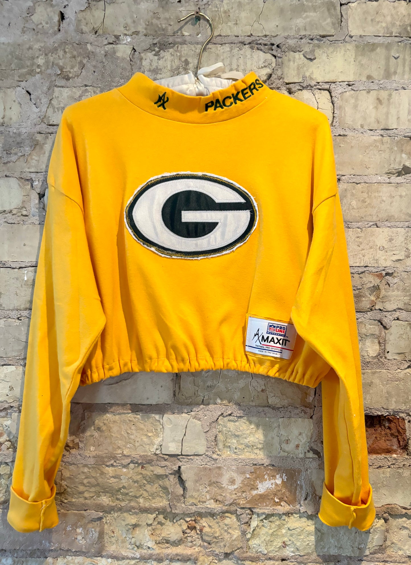 Reworked Retro 90s Packers PROLINE crop top Mock Neck Shirt