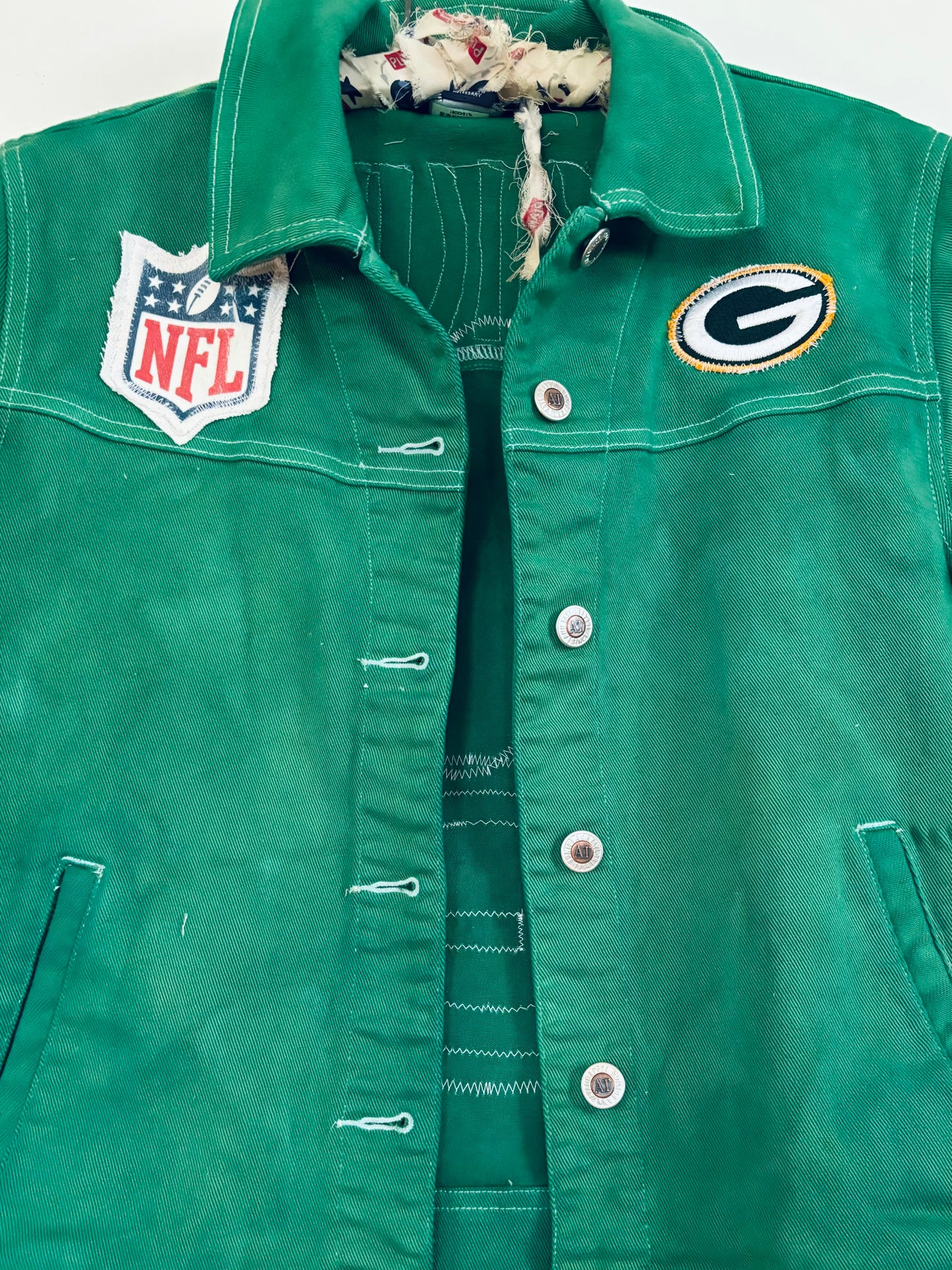 Reworked Packers over dyed Game Day Denim Jean Vest