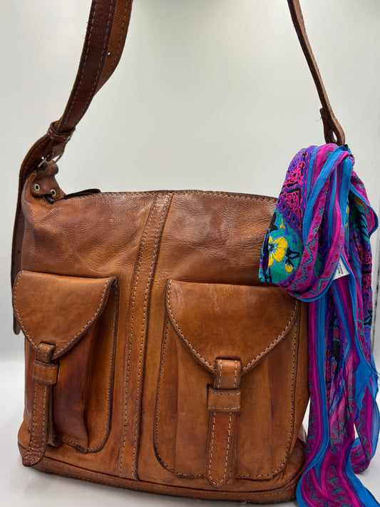 Vintage 70’s Distressed leather   Boho Messenger  Bag