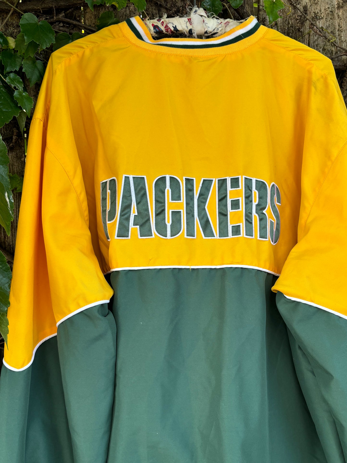 Vintage 90s Green Bay Packers Color Block V Neck Windbreaker Pullover