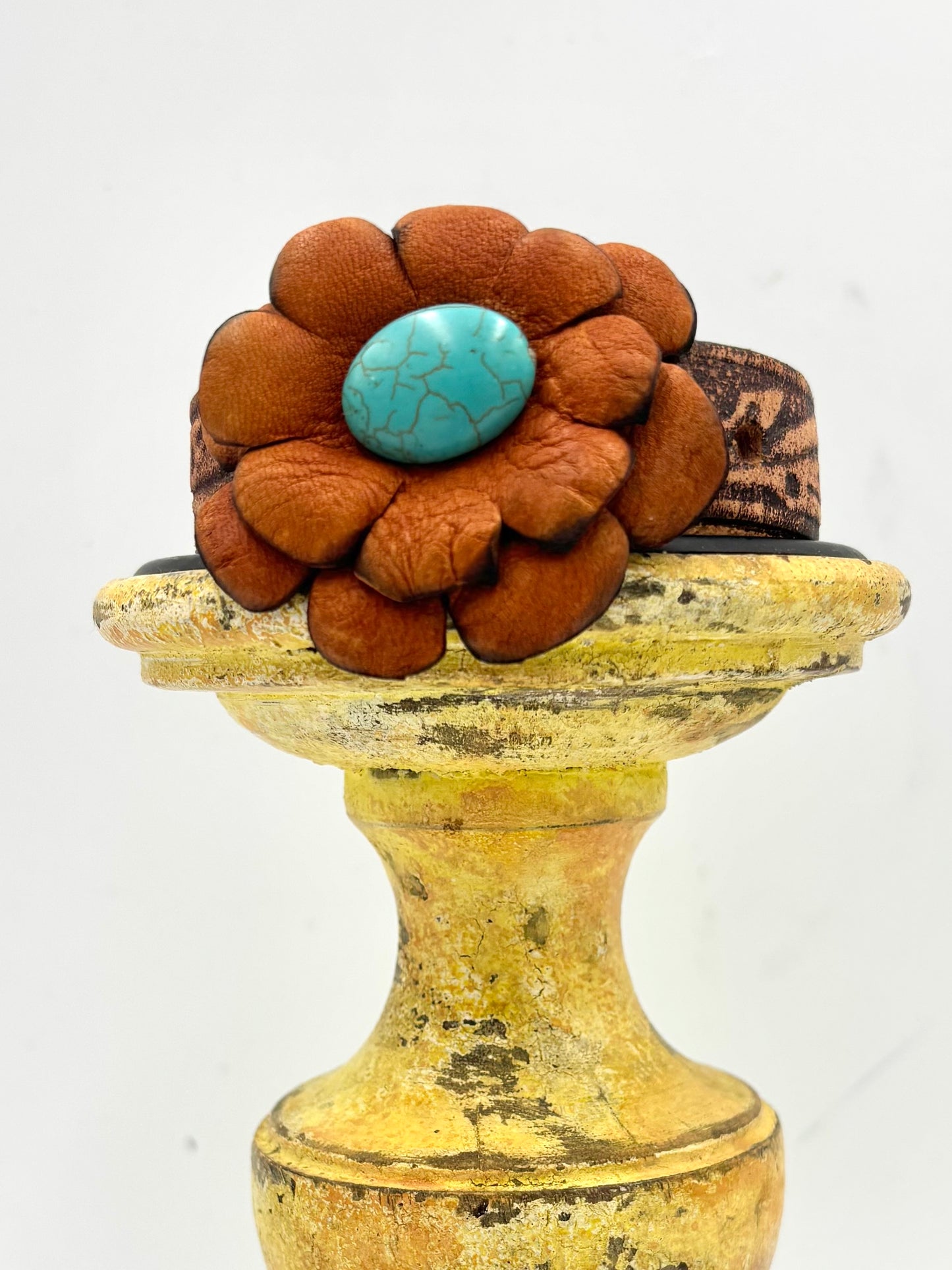 Hand Tooled Boho Leather Flower Bracelet