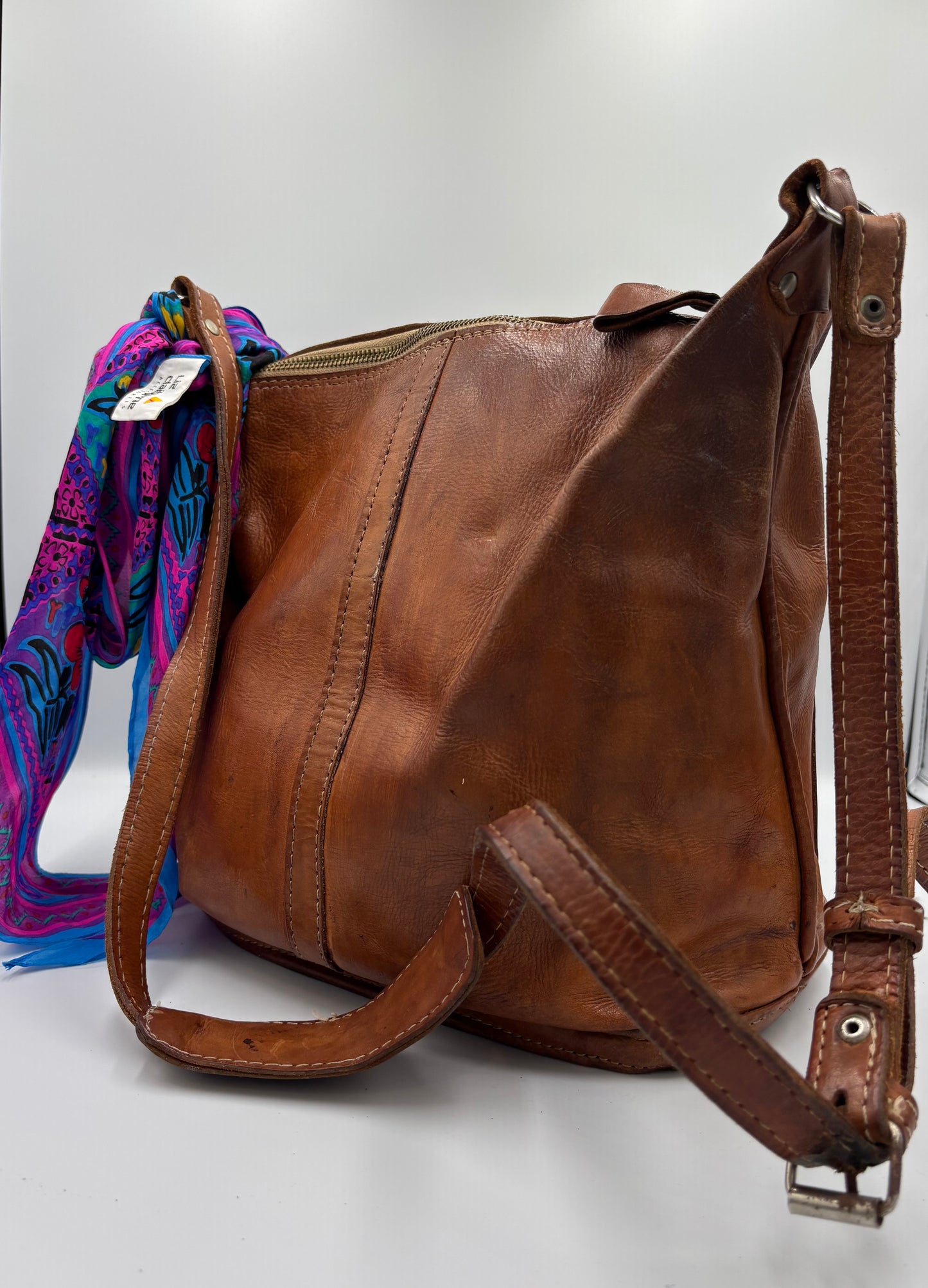 Vintage 70’s Distressed leather   Boho Messenger  Bag