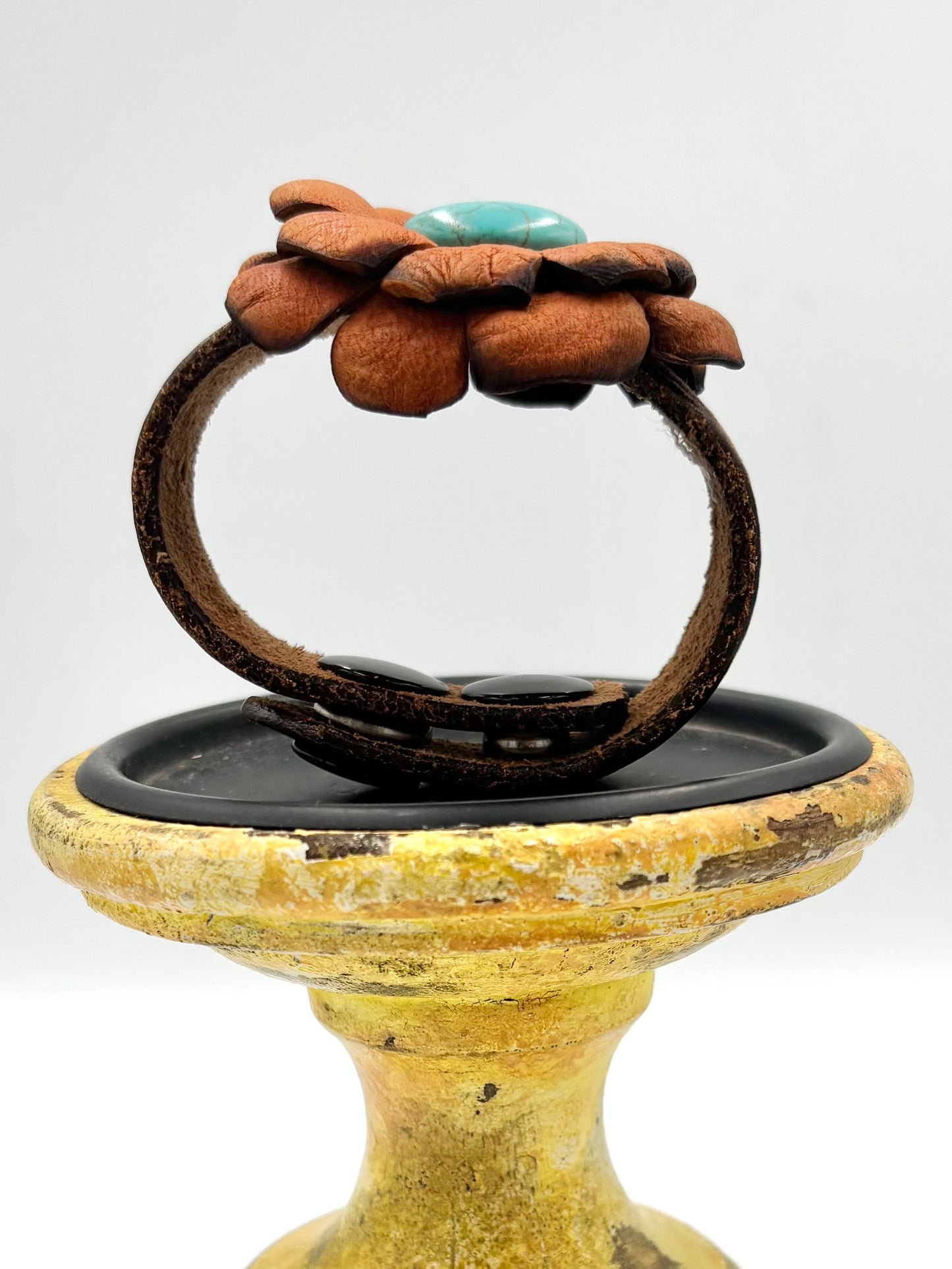 Hand Tooled Boho Leather Flower Bracelet