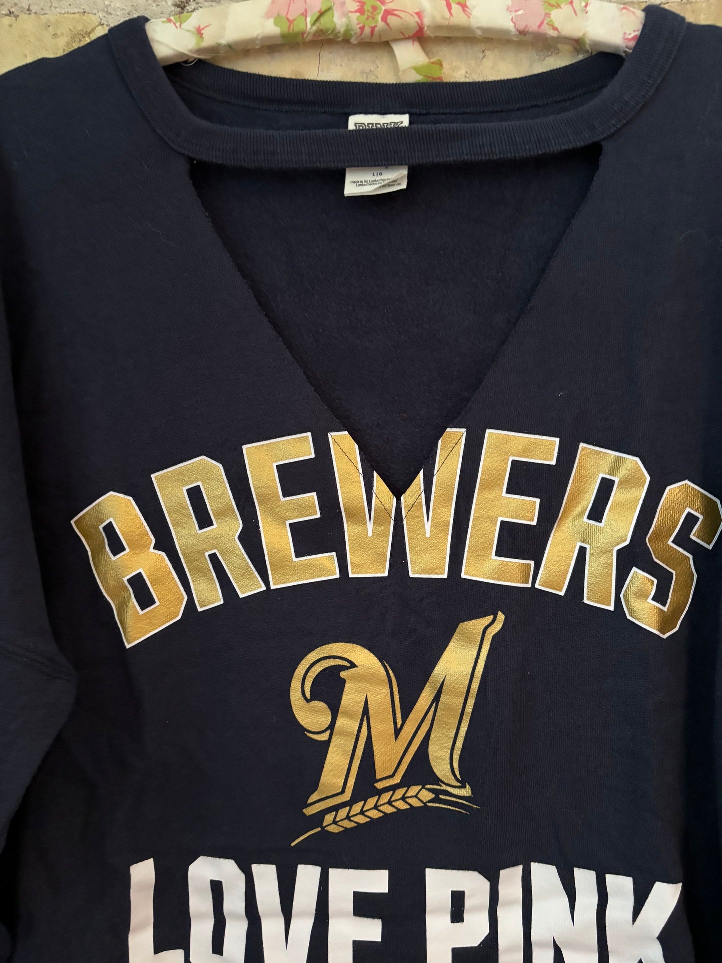 Reworked Retro Milwaukee Brewers VS PINK V Cut Cropped Crewneck