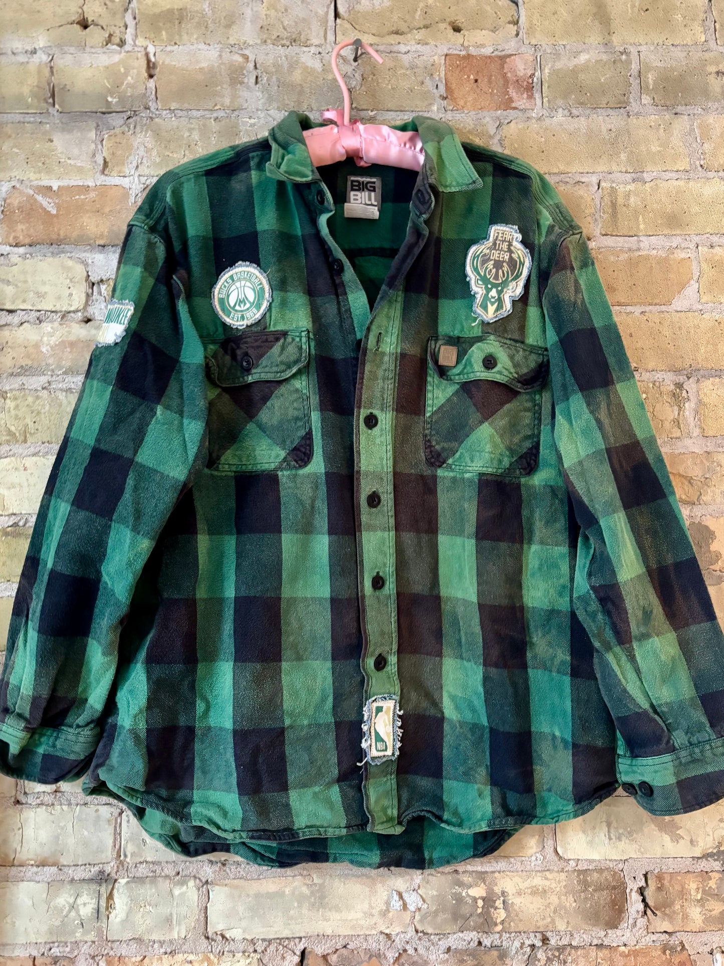 Reworked Bucks Distressed Game Day Flannel Shirt