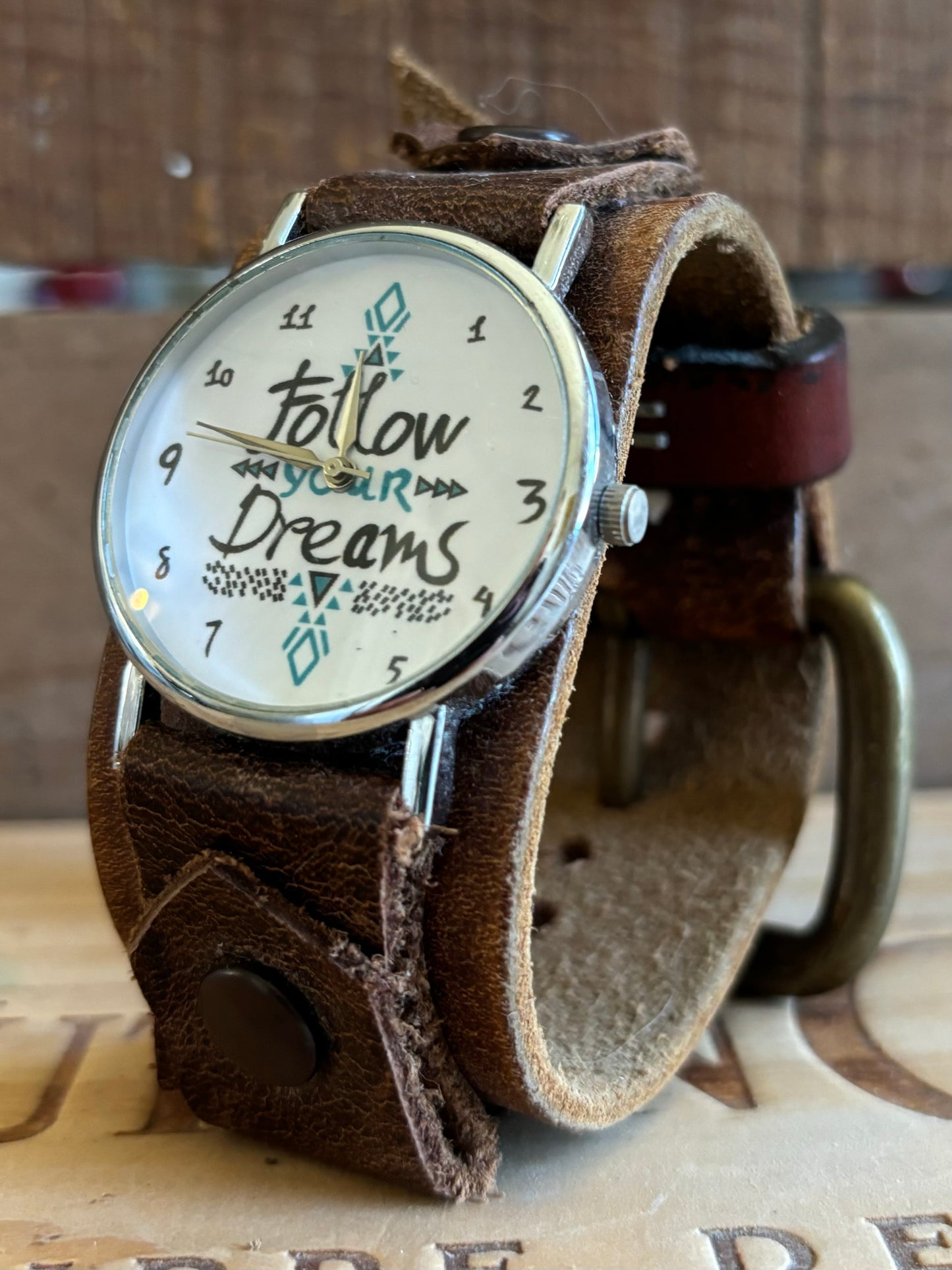 Handmade Distressed Leather Wristband Cuff Watch