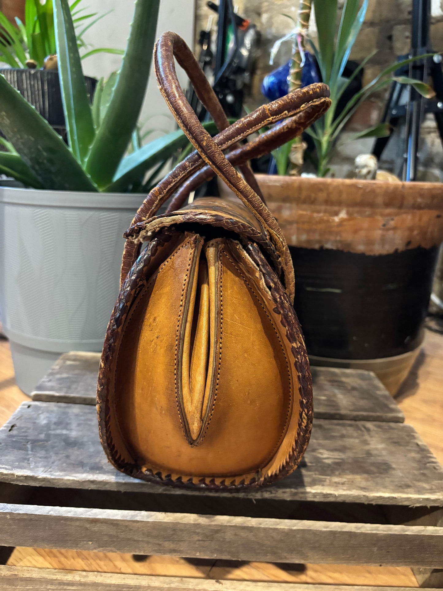 Vintage 70’s  Hand Tooled  leather   Boho Tote Bag