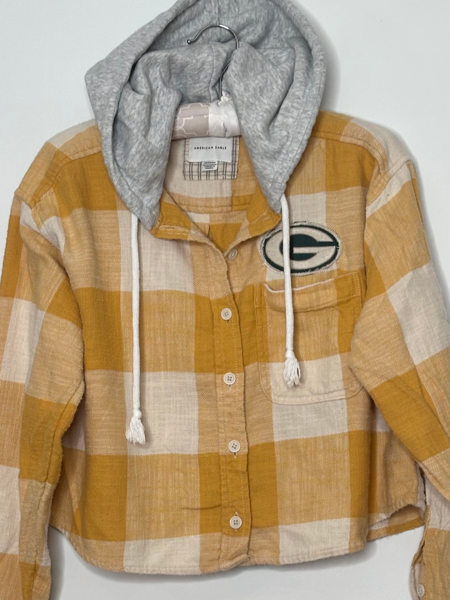 Game Day Cropped Hoodie Flannel Shirt
