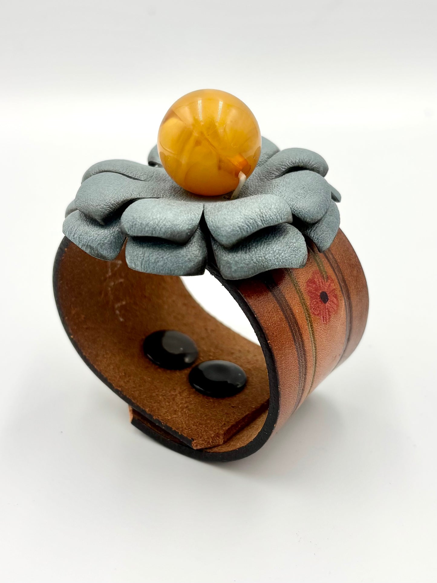 Leather Boho Flower Cuff Bracelet