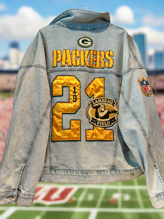 Reworked Packers Retro oversized Game Day Denim Jean Jacket