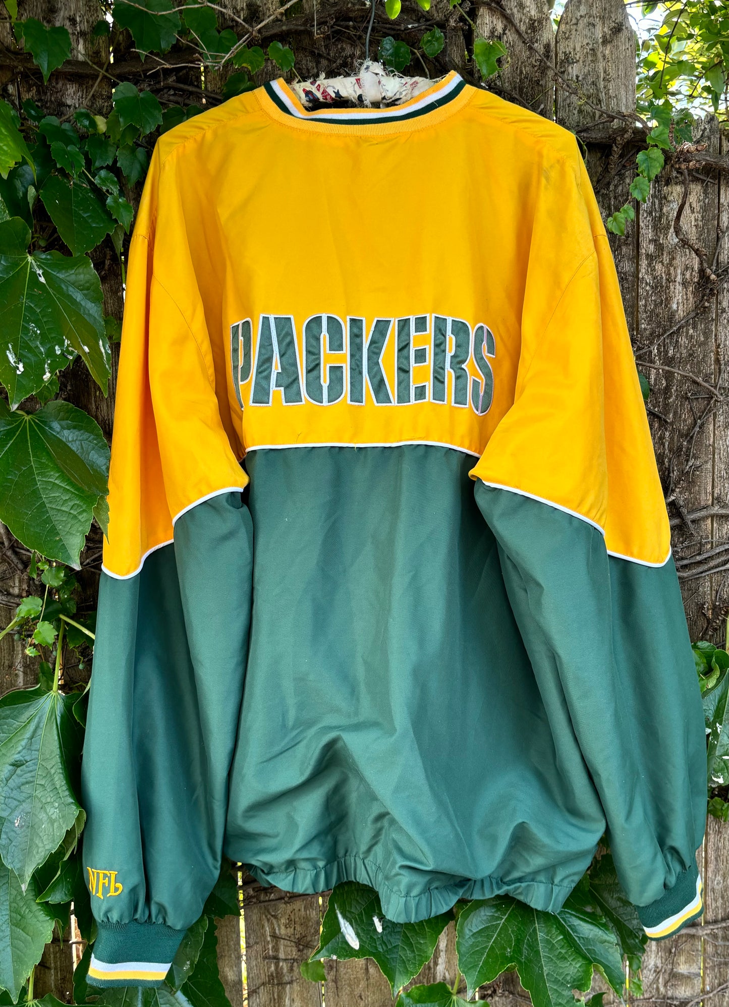 Vintage 90s Green Bay Packers Color Block V Neck Windbreaker Pullover