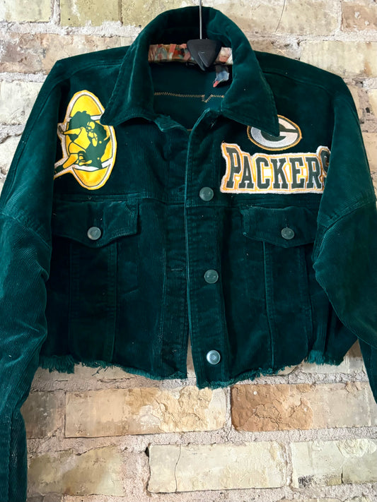 Reworked Vintage Cropped Wide Corduroy Packers Game Day Jacket