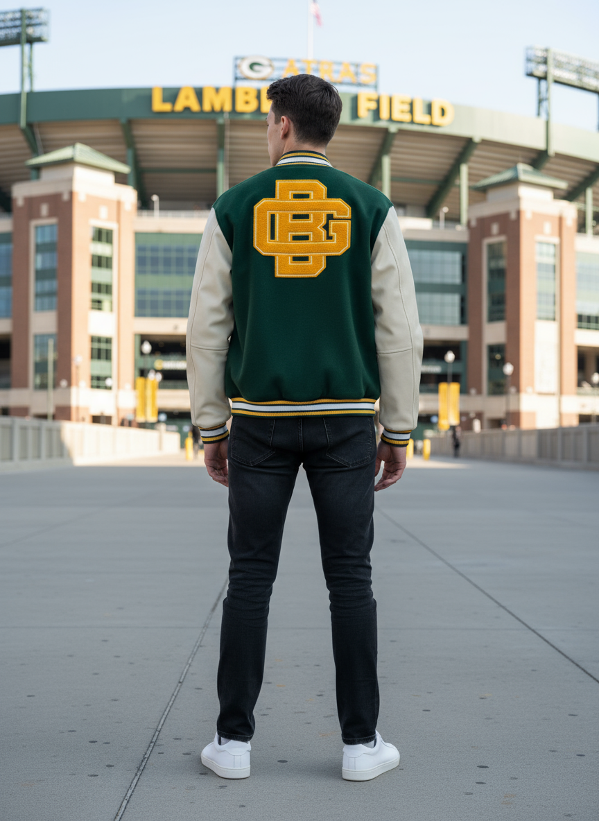 Vintage Green Bay Packers Throwback varsity Bomber Jacket