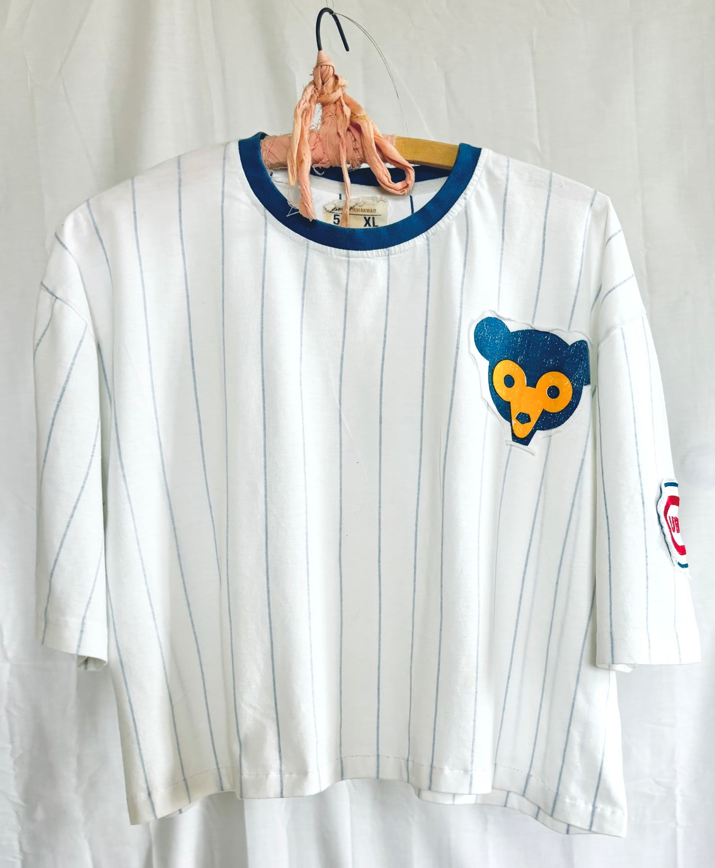 Retro 90s Chicago Cubs throwback striped ringer tee