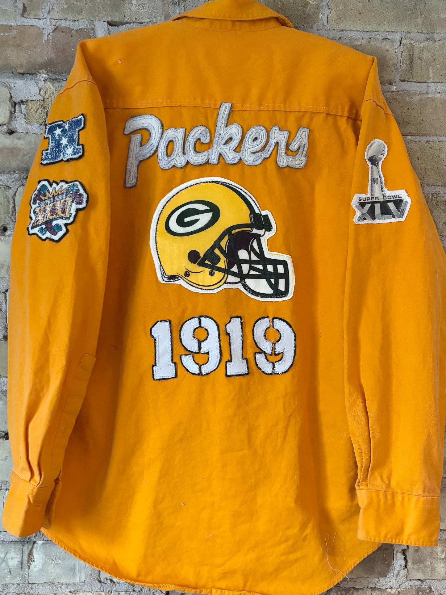 Reworked Packers Retro Yellow Game Day button up Denim Shirt