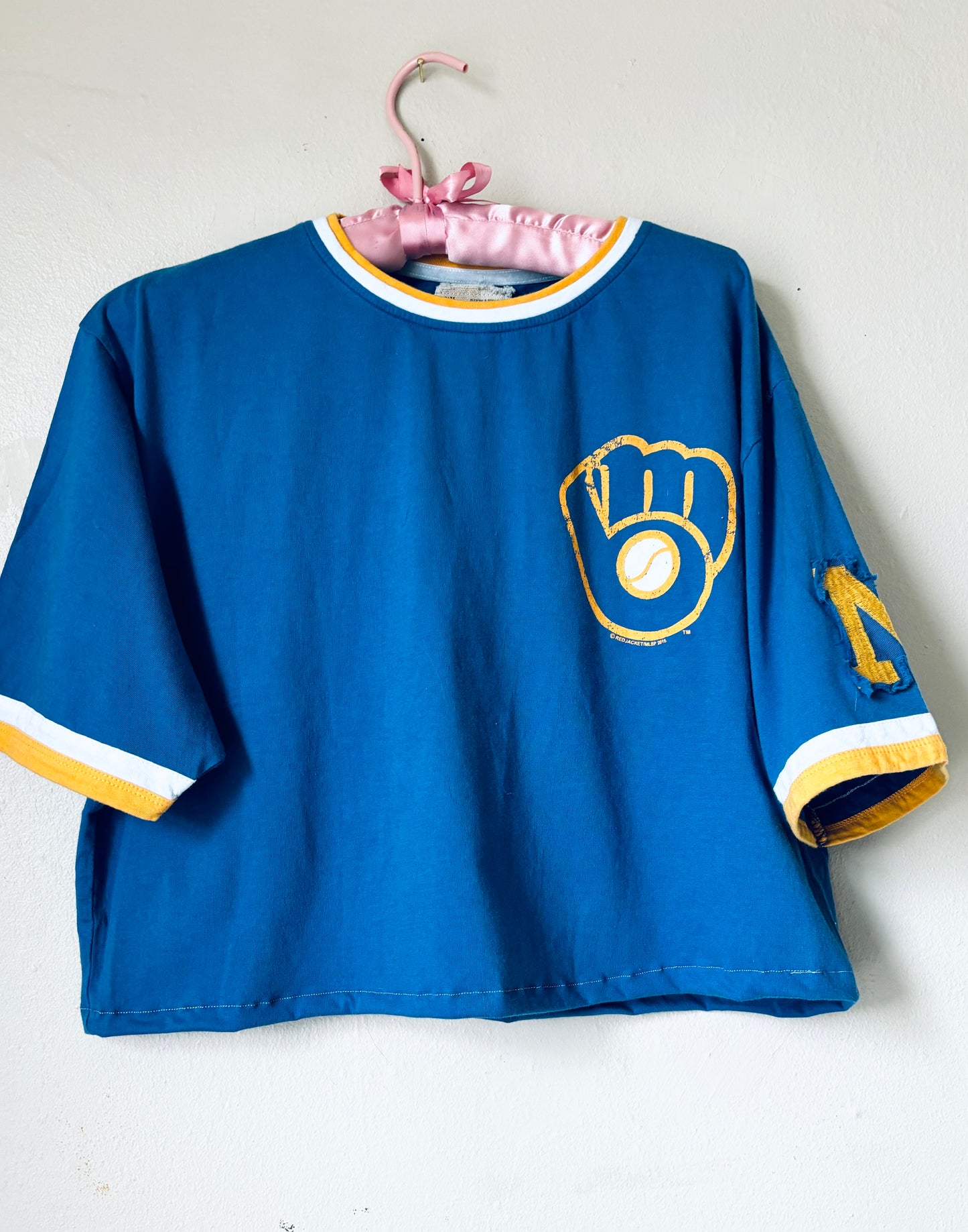 Reworked Milwaukee Brewers Cropped Throwback Ringer Graphic Tee