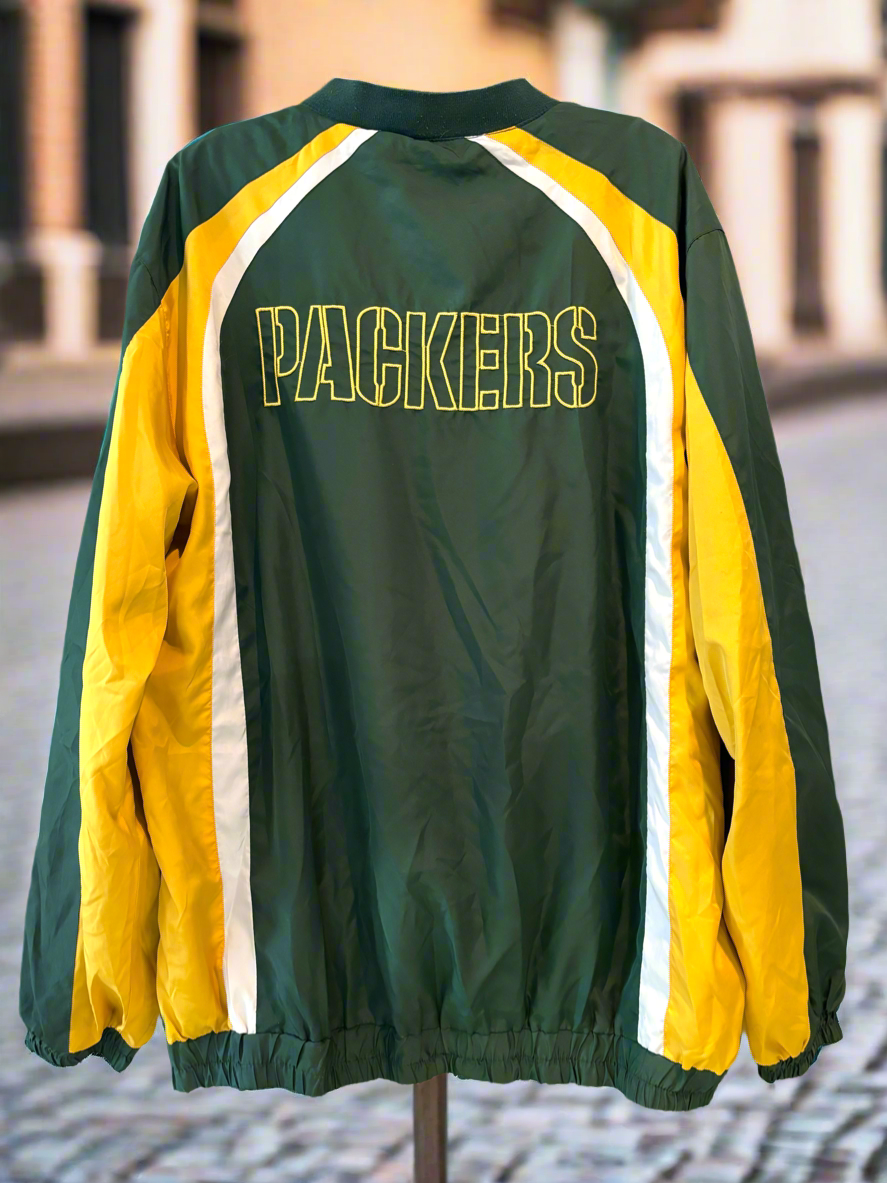 Vintage Green Bay Packers embroidered Color Block V Neck Windbreaker Pullover