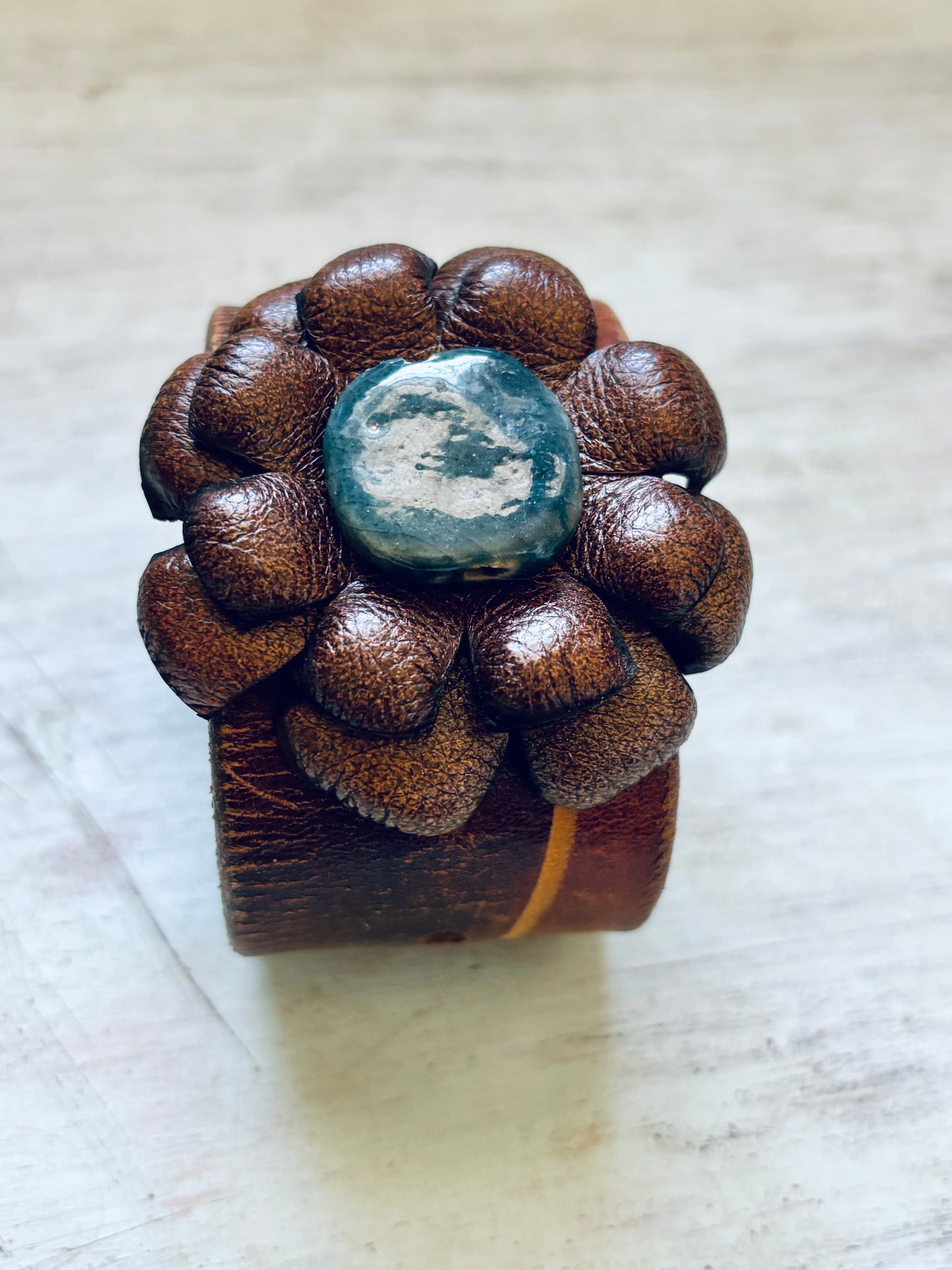 Handmade Reclaimed Leather Flower Bracelet