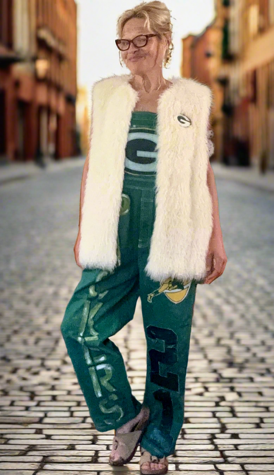 Reworked Shaggy Boho Game Day Faux Fur Vest
