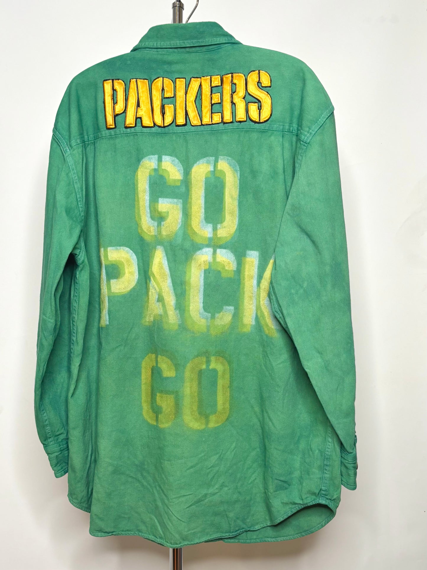 Overdyed Retro Graffiti Denim Game Day Jean Shirt
