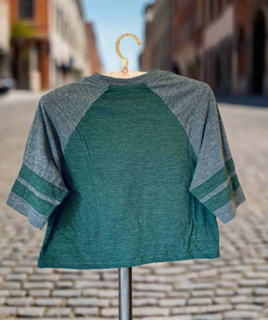 Reworked GB Packers Retro cropped Graphic Crewneck Jersey Tee