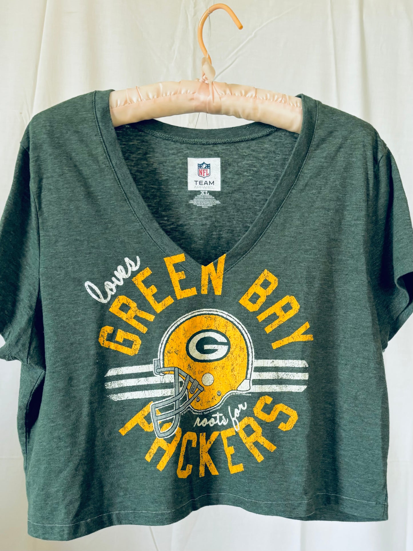 Reworked Packers Retro cropped V Neck Graphic Tee