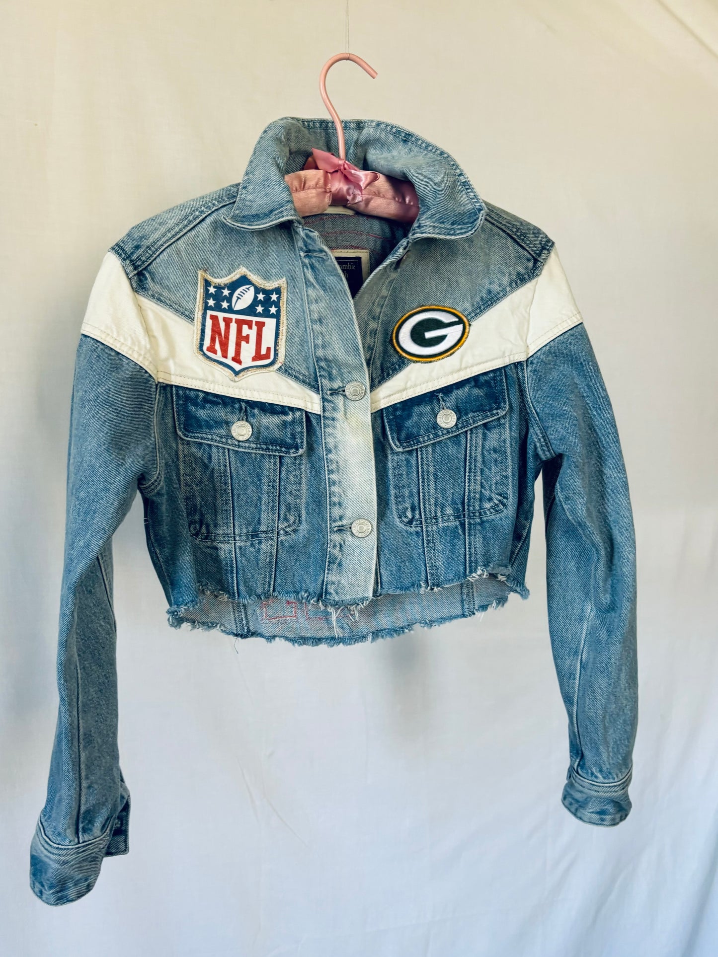 Reworked cropped Abercrombie Game Day Denim Jacket