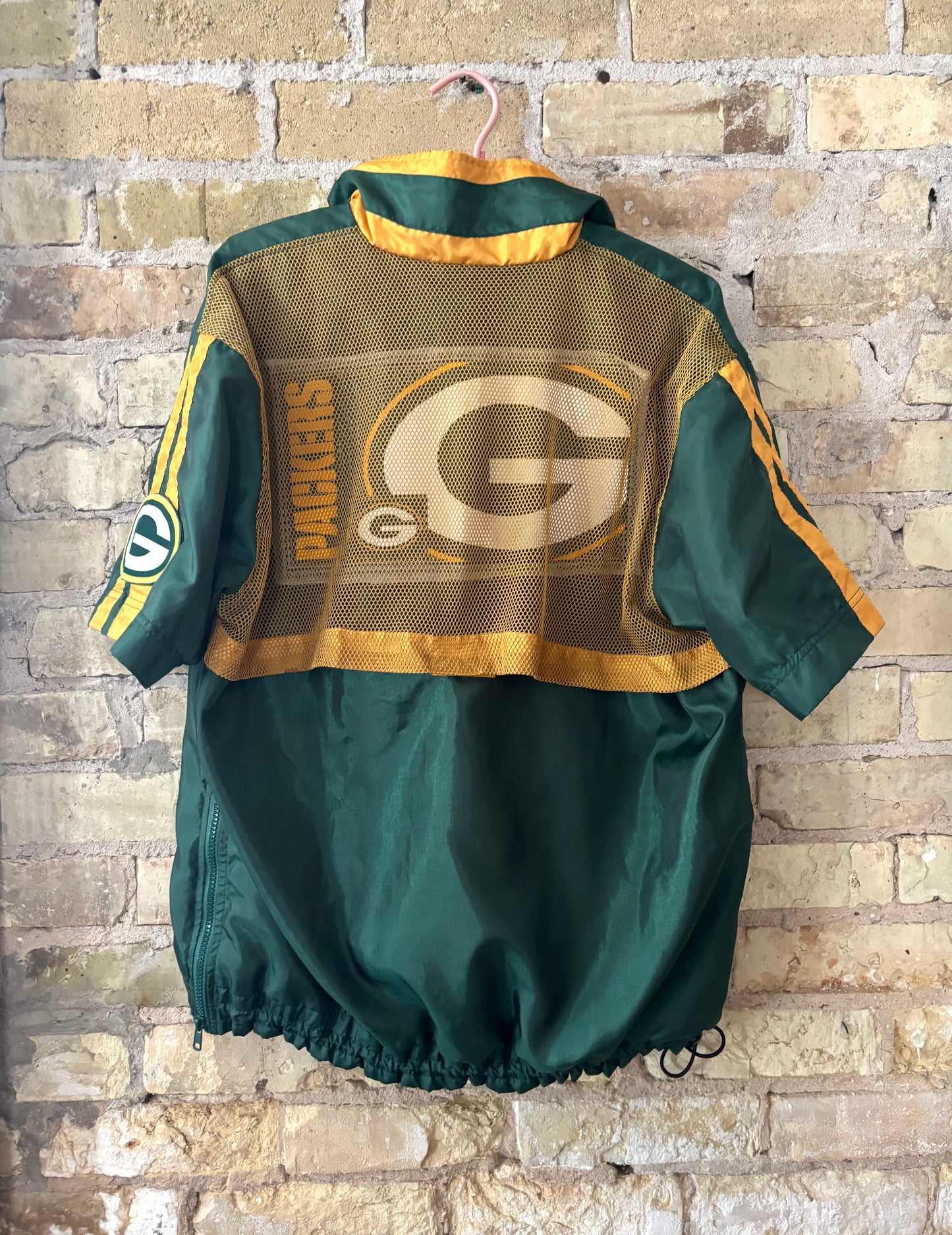 Retro 80’s Packers 1/4 Zip Short Sleeve windbreaker with panda Pouch