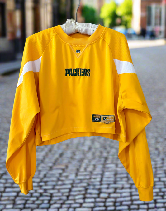 Reworked 90s Yellow Jersey Knit Cropped crewneck