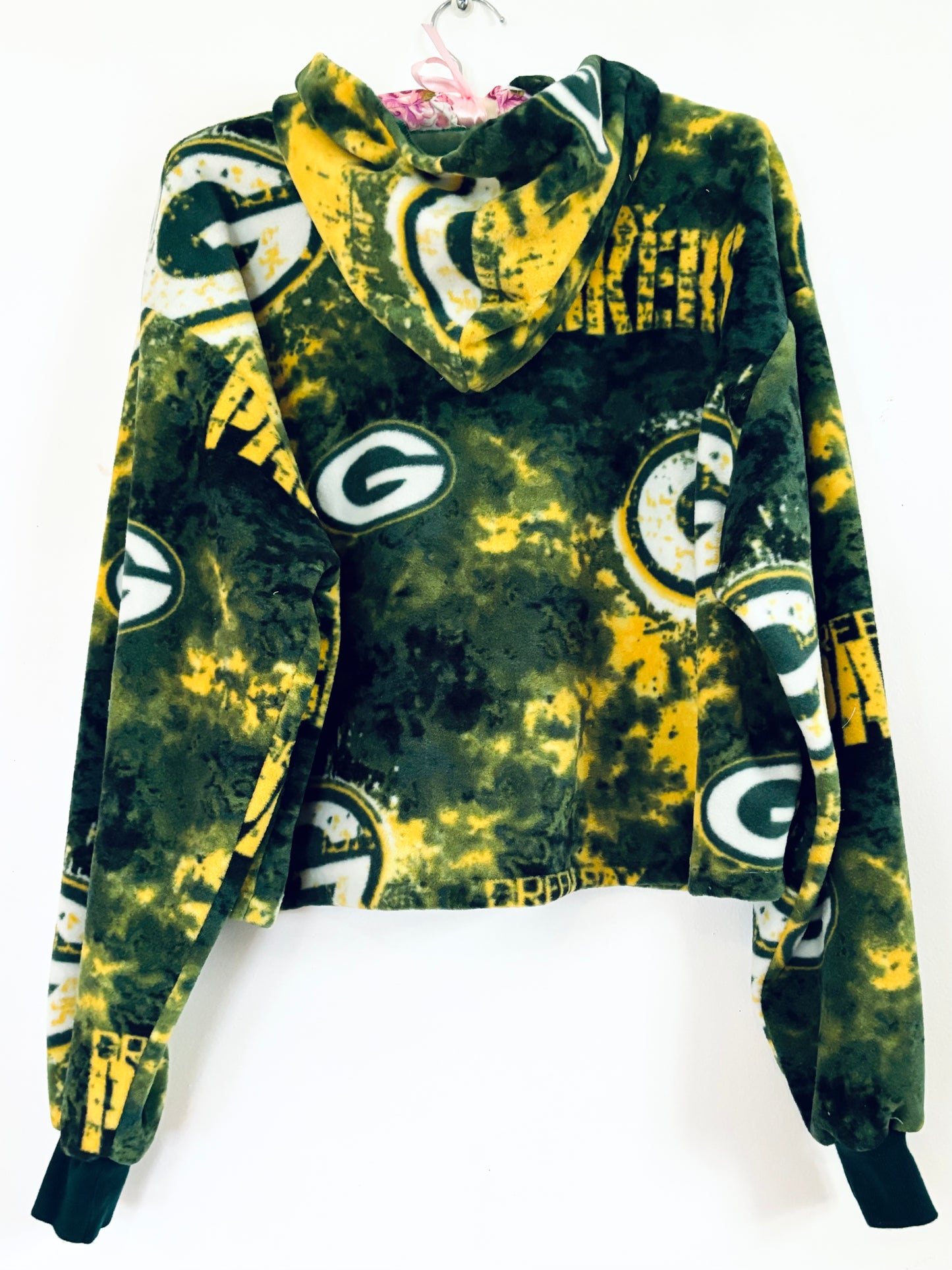 Handmade Green Bay Packers Fleece pullover Cropped Game Day Hoodie