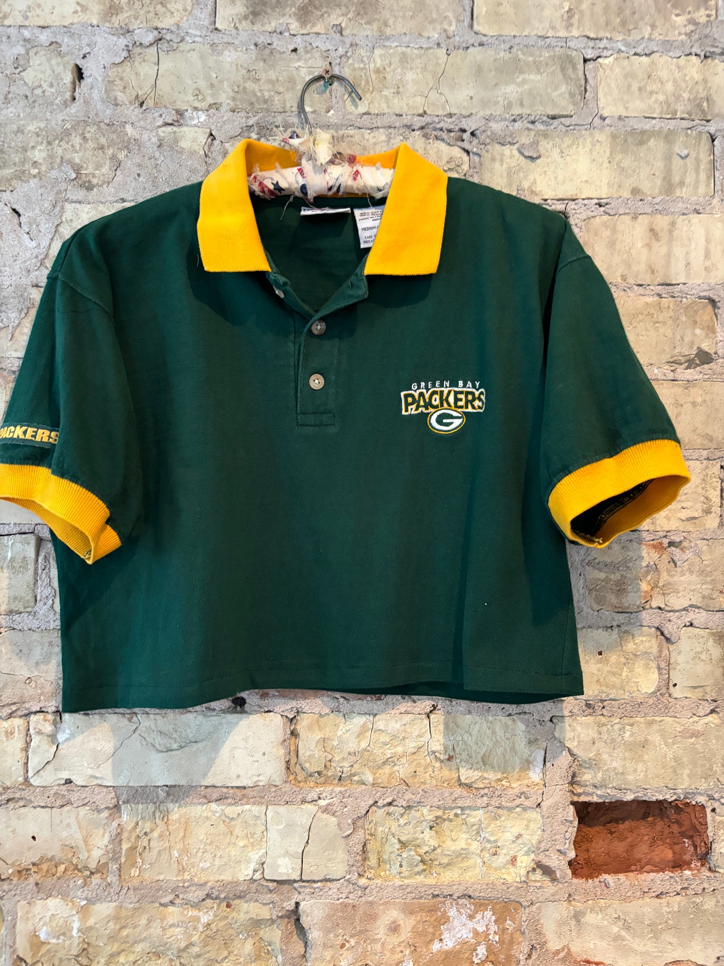 Reworked Vintage Green Bay Packers 3 Button cropped Polo Tee