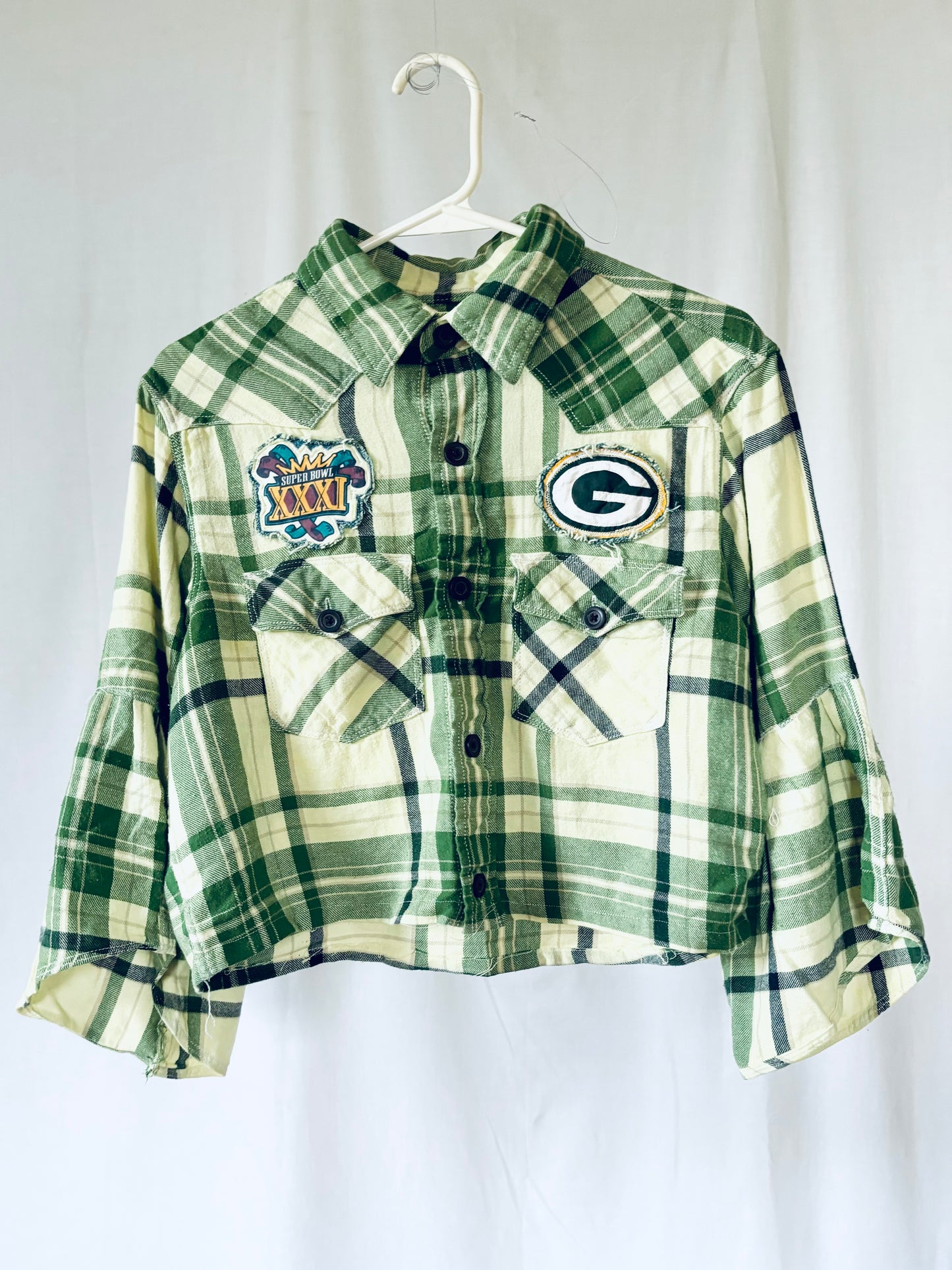 Reworked Packers cropped Game Day Flannel Shirt