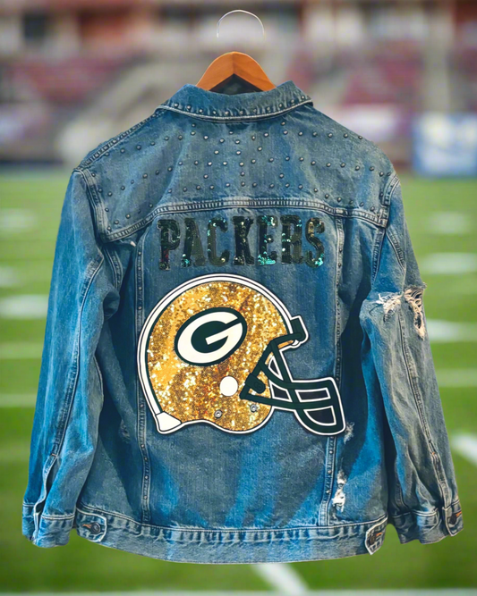 Reworked  Sequence & Studs Game day Denim Jacket