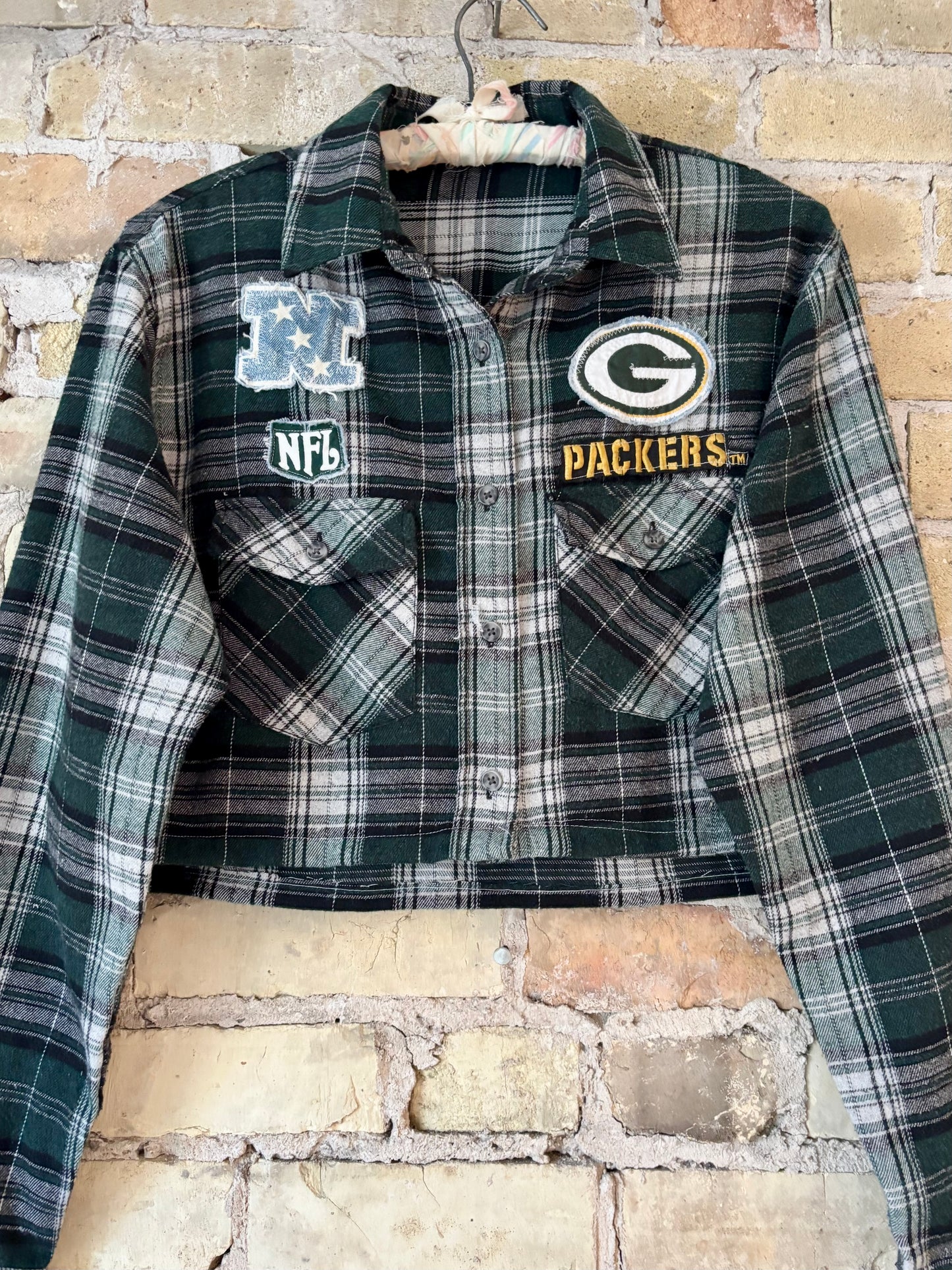 Reworked Packers Game Day Crop Top Flannel Shirt