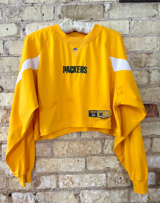 Reworked 90s Yellow Jersey Knit Cropped crewneck