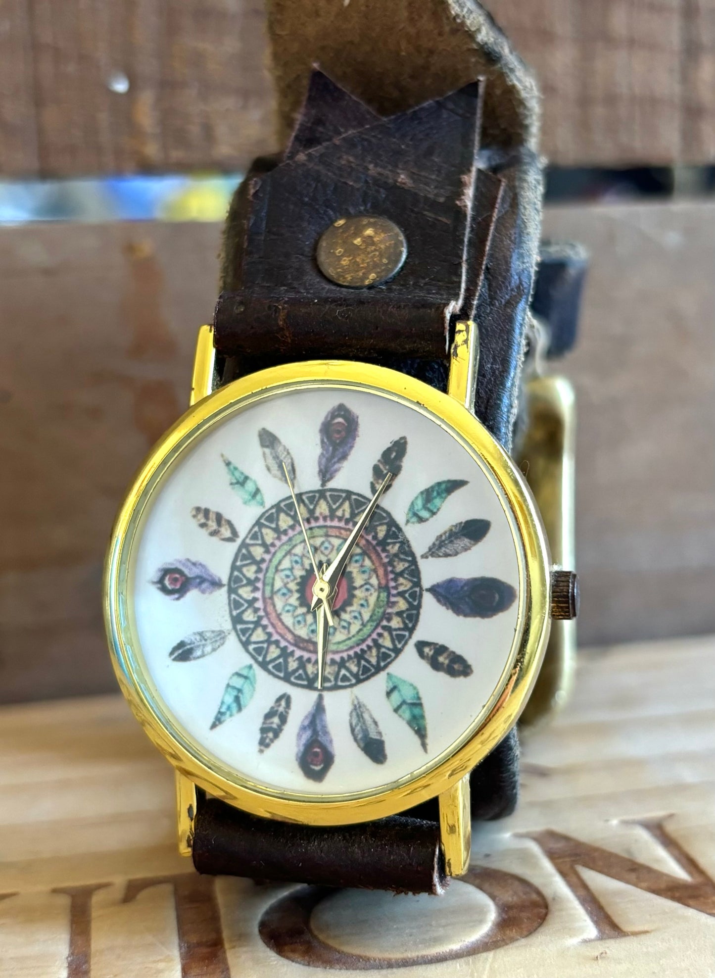 Handmade Distressed Leather Wristband Cuff Watch