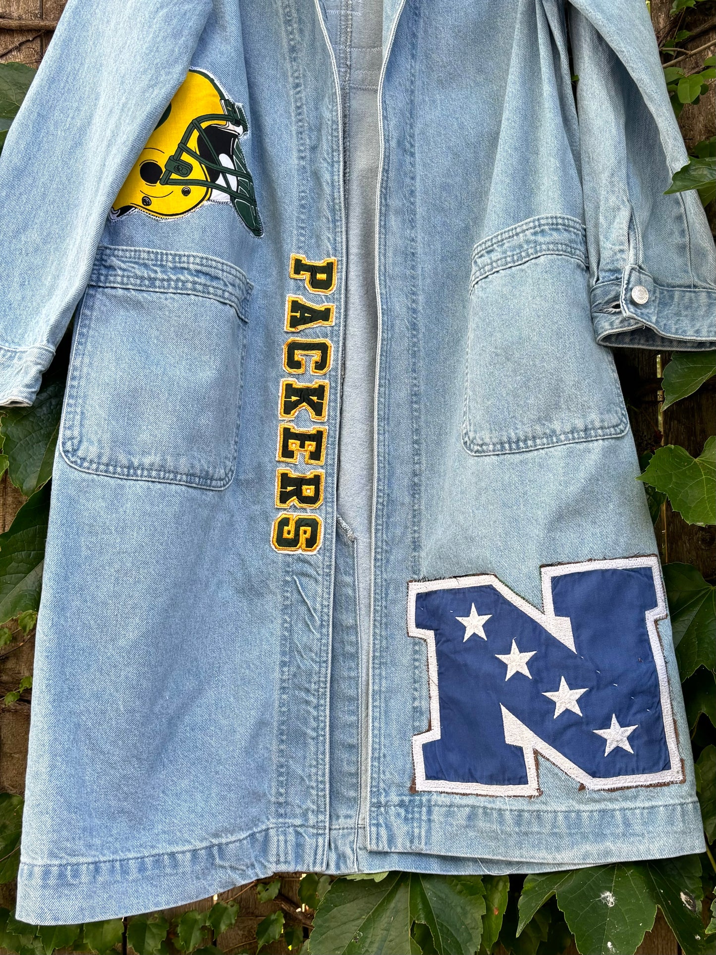 Reworked Packers Retro Game Day Denim Duster Coat