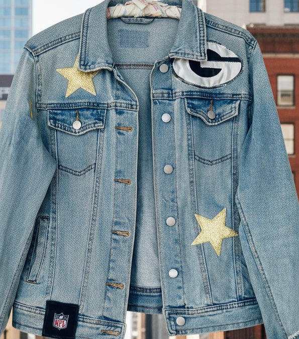 Reworked  Sequence & Gems Game day Denim Jacket